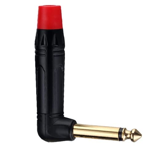 [ 2 Pieces/RED 90° ] 6.35mm STEREO Male Microphone Plug Speaker Connector Assembly, TRS Connector Male Plug Adaptor for Soldering, 6.35 mm Stereo Male Plug 90 Degree