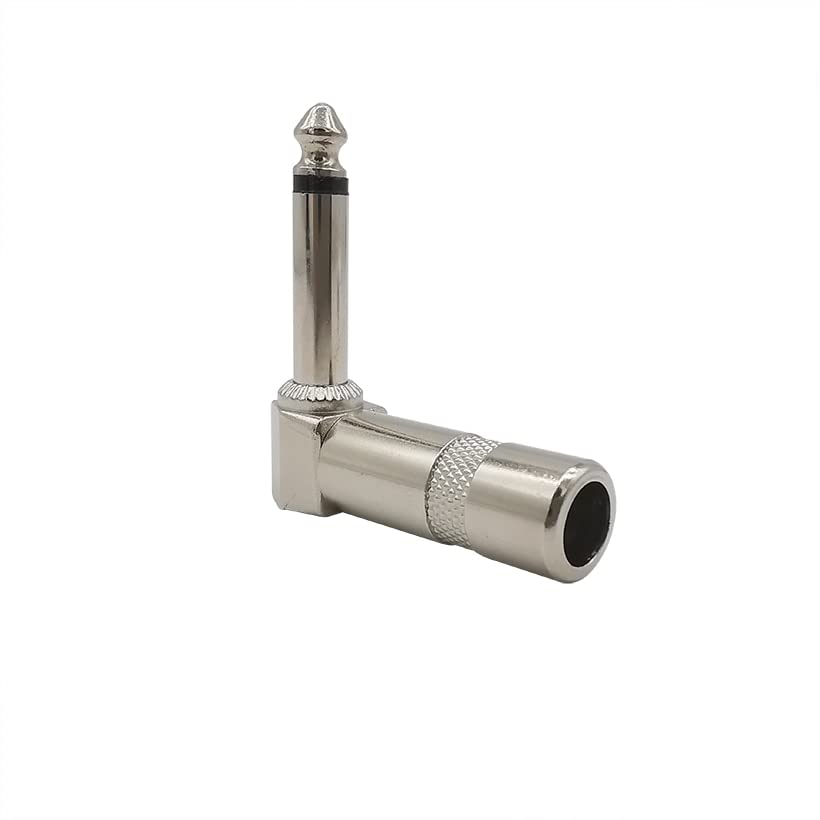 [ 4 Pieces ] Metal Right Angle 6.35mm Plug Male Mono Plug L-shape Audio Connector 1/4" 6.35 90 Degree Jack Solder Connector for Guitar Audio