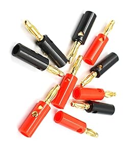 [ 20 Pieces ] Gold Plated Banana Audio Connector ; 4mm Audio Speaker Wire Cable Screw Banana Plug Connector Adapter Red 10 Pieces, Black 10 Pieces