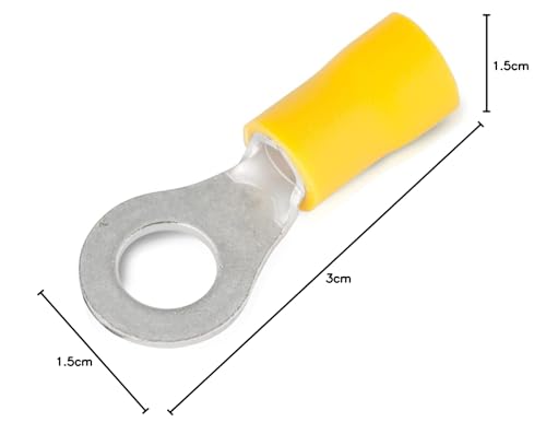 GLOBOMOTIVE Ring Insulated Electrical Wire Crimp Terminals Connectors – E-Copper Wire Lug Battery Cable Ends Eyelets Cable Entry 4-6 sqmm Ring Dia: 8 mm Pack of 100