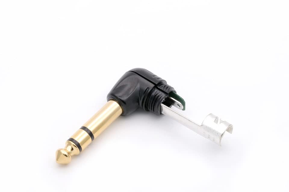 [ 2 Pieces/RED 90° ] 6.35mm STEREO Male Microphone Plug Speaker Connector Assembly, TRS Connector Male Plug Adaptor for Soldering, 6.35 mm Stereo Male Plug 90 Degree