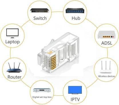 fdealz [ 50 Pieces ] 8P8C RJ45 Metal Shielded Male Plug Crimp Connectors, Cat6 RJ45 Ends, 8P8C Cat5, Cat6, Cat5e LAN Connector, Ethernet Cable Crimping Connector for Network Plug for Solid Wire and Standard Cable