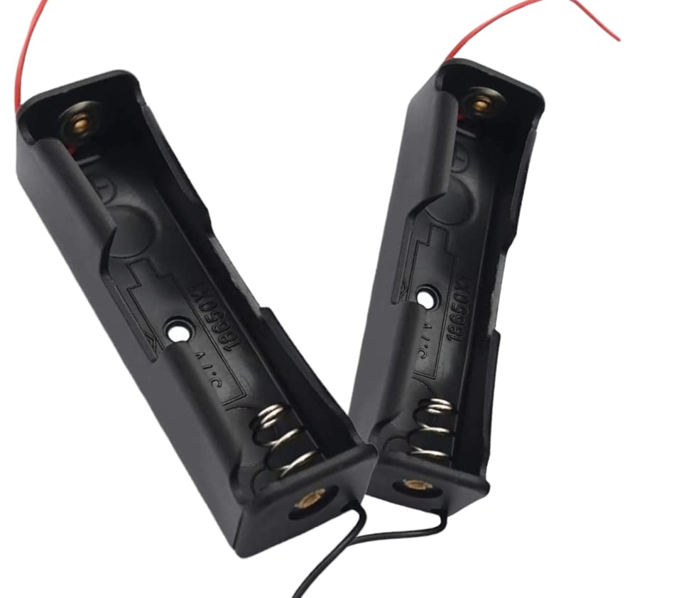 18650 Single Cell Lithium Battery Holder - for 3.7V li-ion Plastic case with Lead Wire Hard pin Spring Retention - Black PACK OF 2