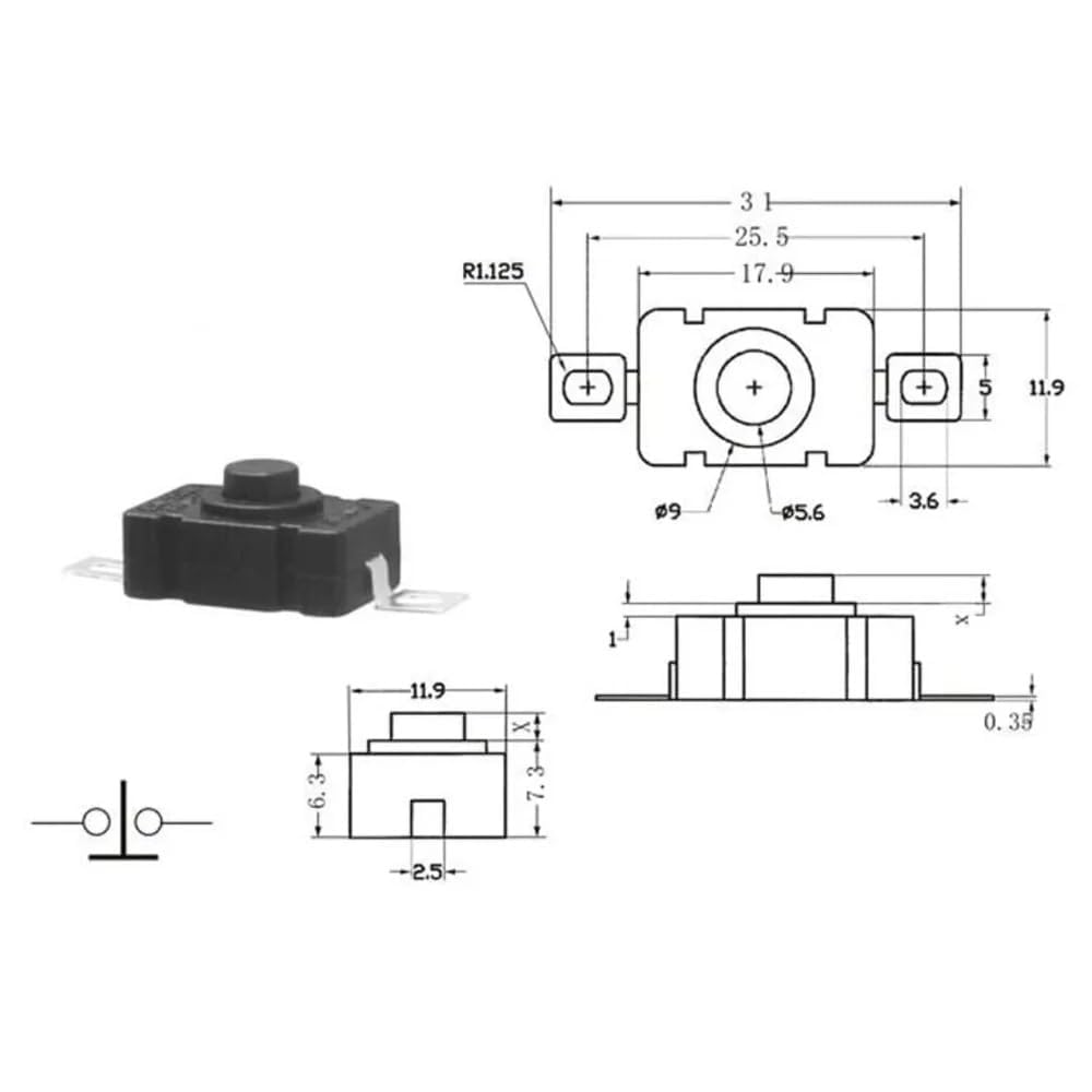 Self Locking Switch, DC 260V 1.5 A Tactile Tact Switch 2Pin On Off Push Button Switch DIY Electronics Accessories 15PCS