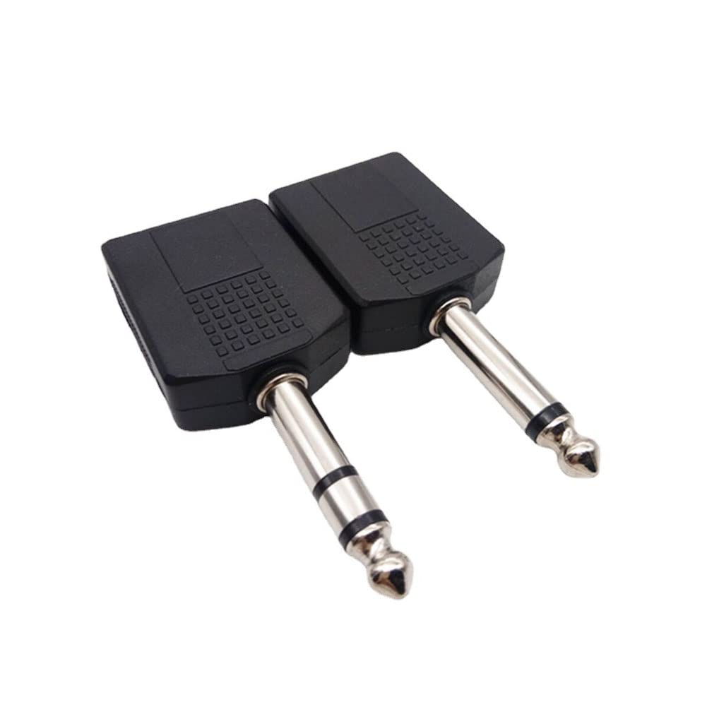 [ 2 Pieces ] 6.35mm Mono to Dual 6.35MM Splitter & 6.35mm Stereo to Dual 6.35MM Stereo Splitter ; Audio Jack Plug Adapter Single Male To Dual Female, Microphone Y Splitter Converter