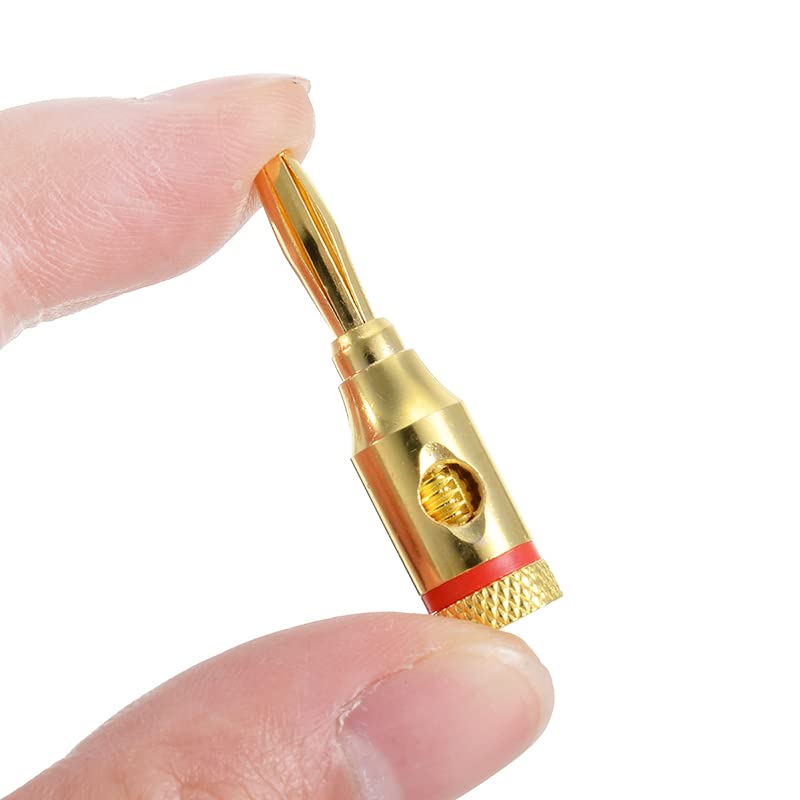 [ 4 Pairs - 8 Pieces (4 BLACK + 4 RED) ] Banana AUDIO Connector Plug ; Open Screw Type used with Speaker Wire, Home Theater ; 24K Gold-Plated Banana Audio Connectors