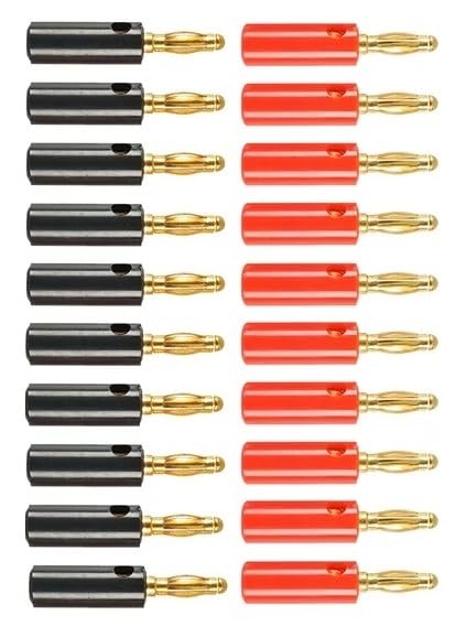 [ 20 Pieces ] Gold Plated Banana Audio Connector ; 4mm Audio Speaker Wire Cable Screw Banana Plug Connector Adapter Red 10 Pieces, Black 10 Pieces