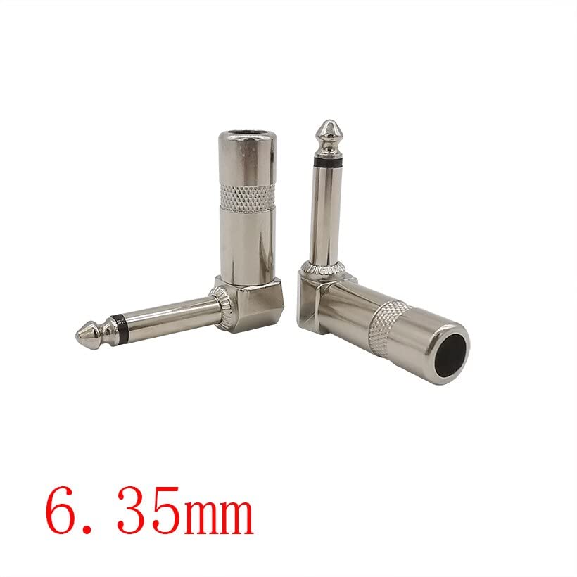 [ 4 Pieces ] Metal Right Angle 6.35mm Plug Male Mono Plug L-shape Audio Connector 1/4" 6.35 90 Degree Jack Solder Connector for Guitar Audio