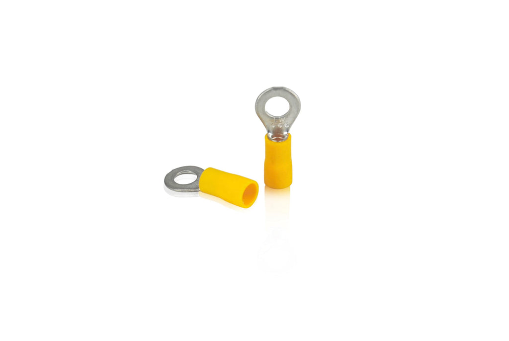 GLOBOMOTIVE Ring Insulated Electrical Wire Crimp Terminals Connectors – E-Copper Wire Lug Battery Cable Ends Eyelets Cable Entry 4-6 sqmm Ring Dia: 8 mm Pack of 100