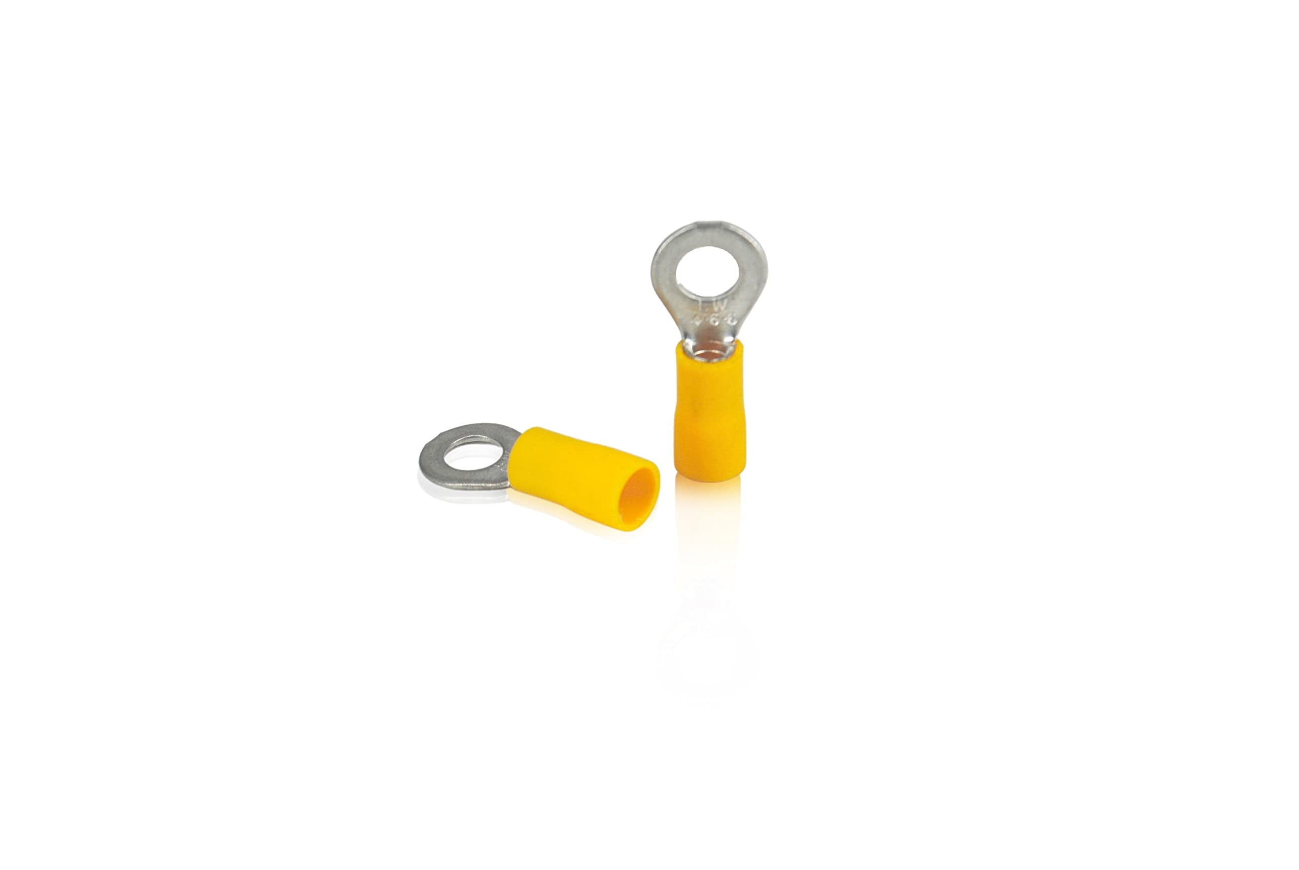 GLOBOMOTIVE Ring Insulated Electrical Wire Crimp Terminals Connectors – E-Copper Wire Lug Battery Cable Ends Eyelets Cable Entry 4-6 sqmm Ring Dia: 8 mm Pack of 100