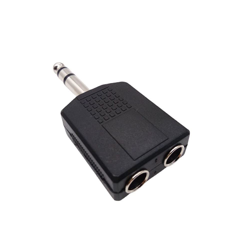 [ 2 Pieces ] 6.35mm Mono to Dual 6.35MM Splitter & 6.35mm Stereo to Dual 6.35MM Stereo Splitter ; Audio Jack Plug Adapter Single Male To Dual Female, Microphone Y Splitter Converter