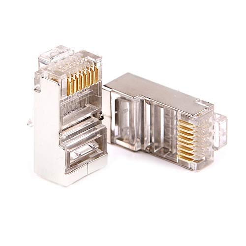 fdealz [ 50 Pieces ] 8P8C RJ45 Metal Shielded Male Plug Crimp Connectors, Cat6 RJ45 Ends, 8P8C Cat5, Cat6, Cat5e LAN Connector, Ethernet Cable Crimping Connector for Network Plug for Solid Wire and Standard Cable