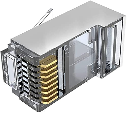 fdealz [ 50 Pieces ] 8P8C RJ45 Metal Shielded Male Plug Crimp Connectors, Cat6 RJ45 Ends, 8P8C Cat5, Cat6, Cat5e LAN Connector, Ethernet Cable Crimping Connector for Network Plug for Solid Wire and Standard Cable