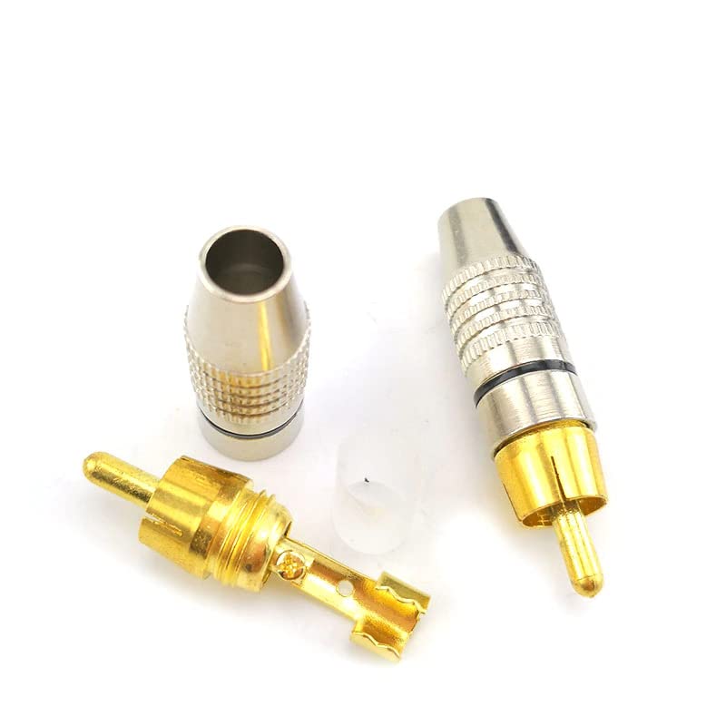 [ 10 Pieces ] DIY RCA Male Soldering Jack Plug Adapter, Gold Plated RCA Plug for Soldering Connector -for Audio Cable Video CCTV IP Camera Coaxial Cable (10 Pcs RCA Male Gold Plated Connector)