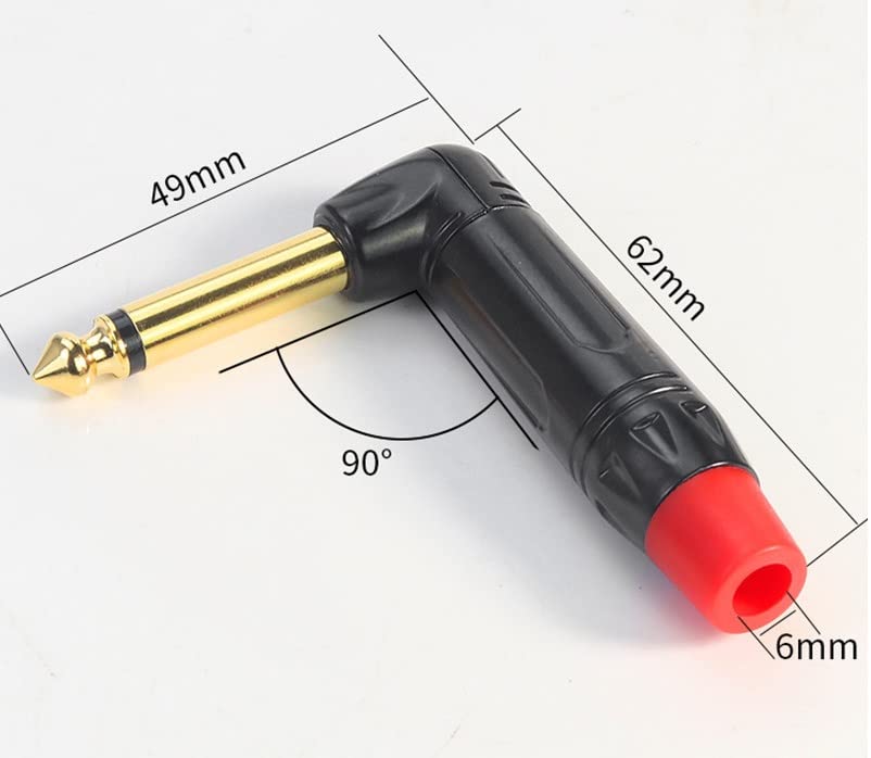 [ 2 Pieces/RED 90° ] 6.35mm STEREO Male Microphone Plug Speaker Connector Assembly, TRS Connector Male Plug Adaptor for Soldering, 6.35 mm Stereo Male Plug 90 Degree