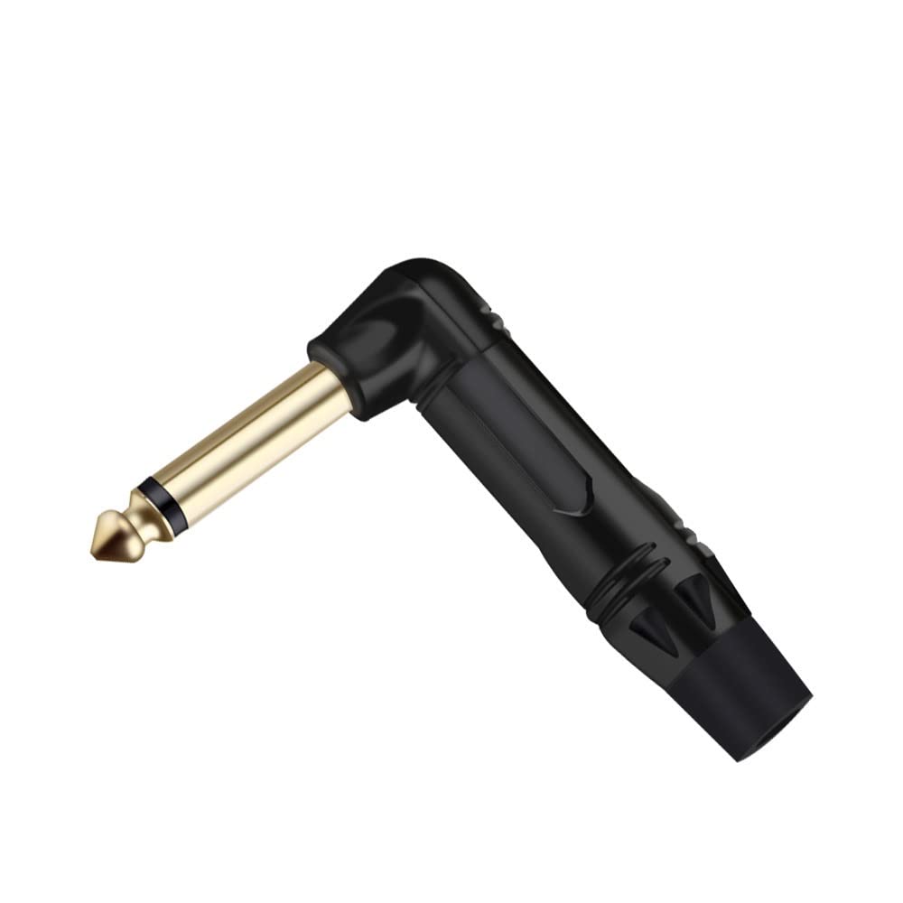 [ 2 Pieces/RED 90° ] 6.35mm STEREO Male Microphone Plug Speaker Connector Assembly, TRS Connector Male Plug Adaptor for Soldering, 6.35 mm Stereo Male Plug 90 Degree