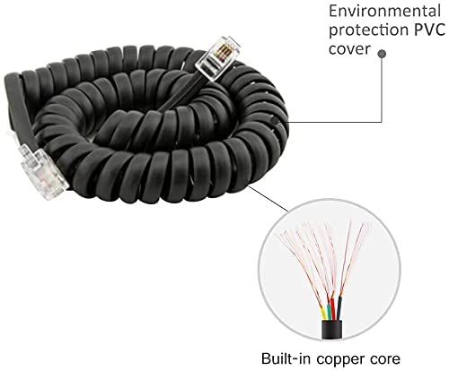 Linketel Telephone Handset Phone Extension Cord Curly Coil Line Cable Wire 2 Meter (Black)
