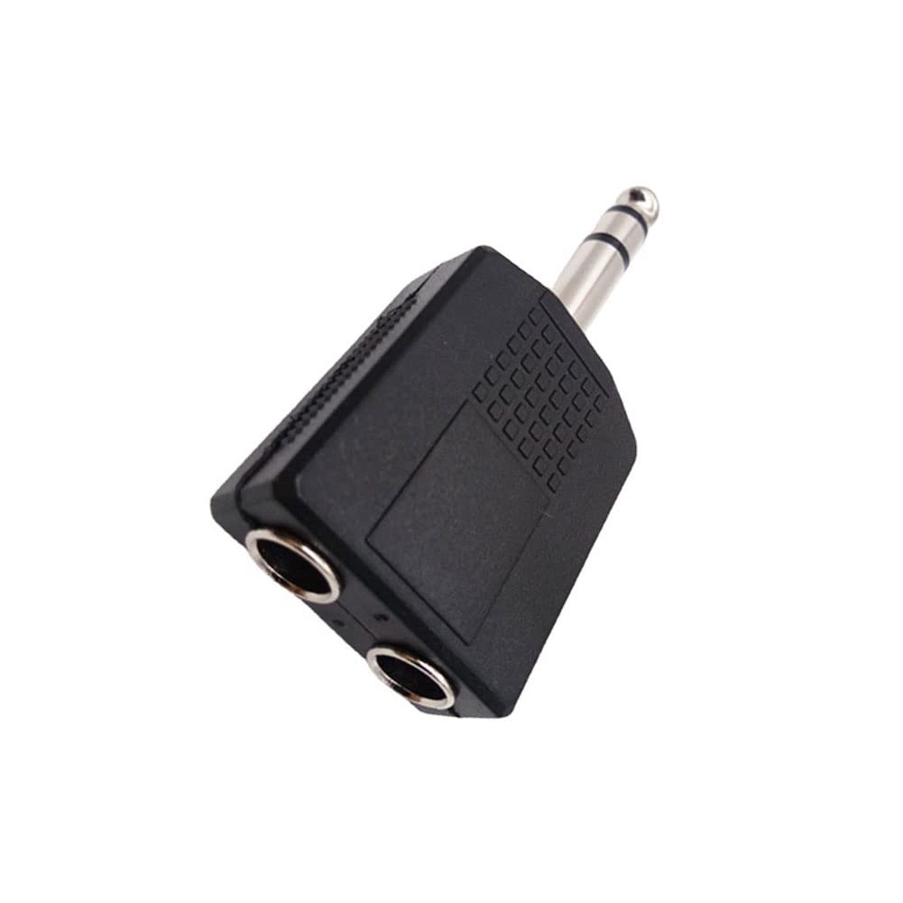 [ 2 Pieces ] 6.35mm Mono to Dual 6.35MM Splitter & 6.35mm Stereo to Dual 6.35MM Stereo Splitter ; Audio Jack Plug Adapter Single Male To Dual Female, Microphone Y Splitter Converter