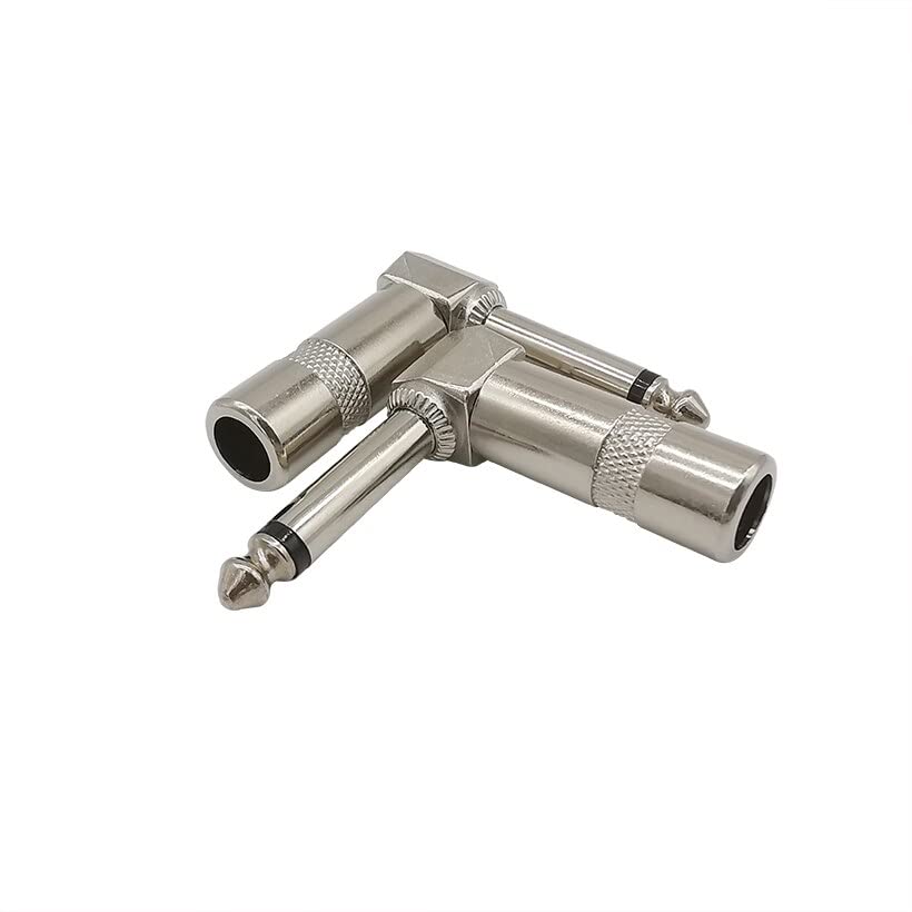 [ 4 Pieces ] Metal Right Angle 6.35mm Plug Male Mono Plug L-shape Audio Connector 1/4" 6.35 90 Degree Jack Solder Connector for Guitar Audio
