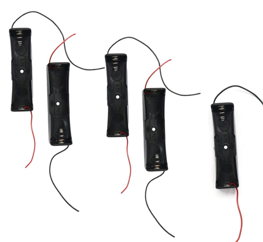 18650 Single Cell Lithium Battery Holder - for 3.7V li-ion Plastic case with Lead Wire Hard pin Spring Retention - Black PACK OF 2