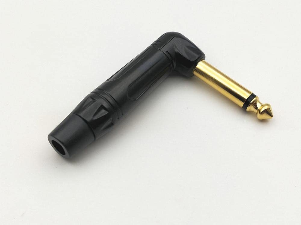 [ 2 Pieces/RED 90° ] 6.35mm STEREO Male Microphone Plug Speaker Connector Assembly, TRS Connector Male Plug Adaptor for Soldering, 6.35 mm Stereo Male Plug 90 Degree