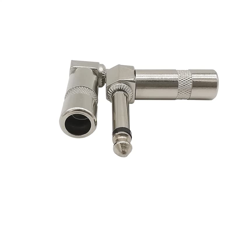 [ 4 Pieces ] Metal Right Angle 6.35mm Plug Male Mono Plug L-shape Audio Connector 1/4" 6.35 90 Degree Jack Solder Connector for Guitar Audio