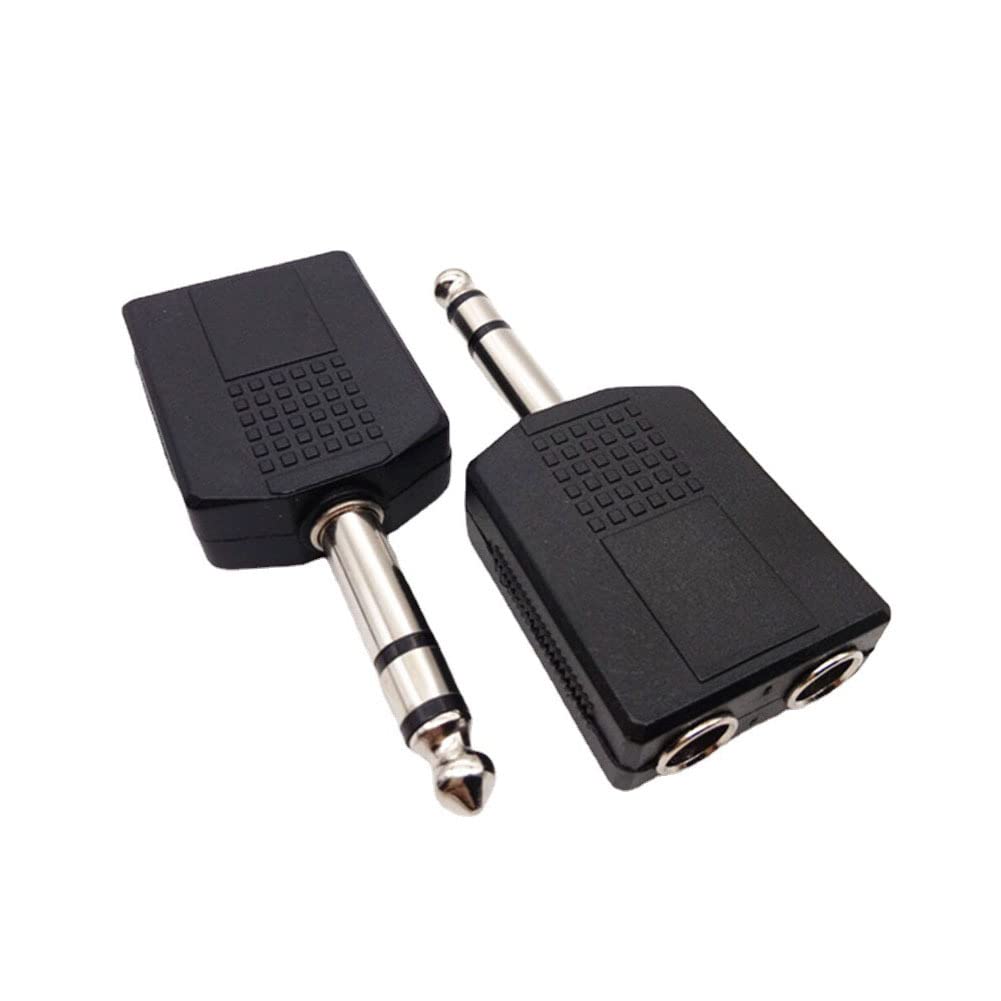 [ 2 Pieces ] 6.35mm Mono to Dual 6.35MM Splitter & 6.35mm Stereo to Dual 6.35MM Stereo Splitter ; Audio Jack Plug Adapter Single Male To Dual Female, Microphone Y Splitter Converter