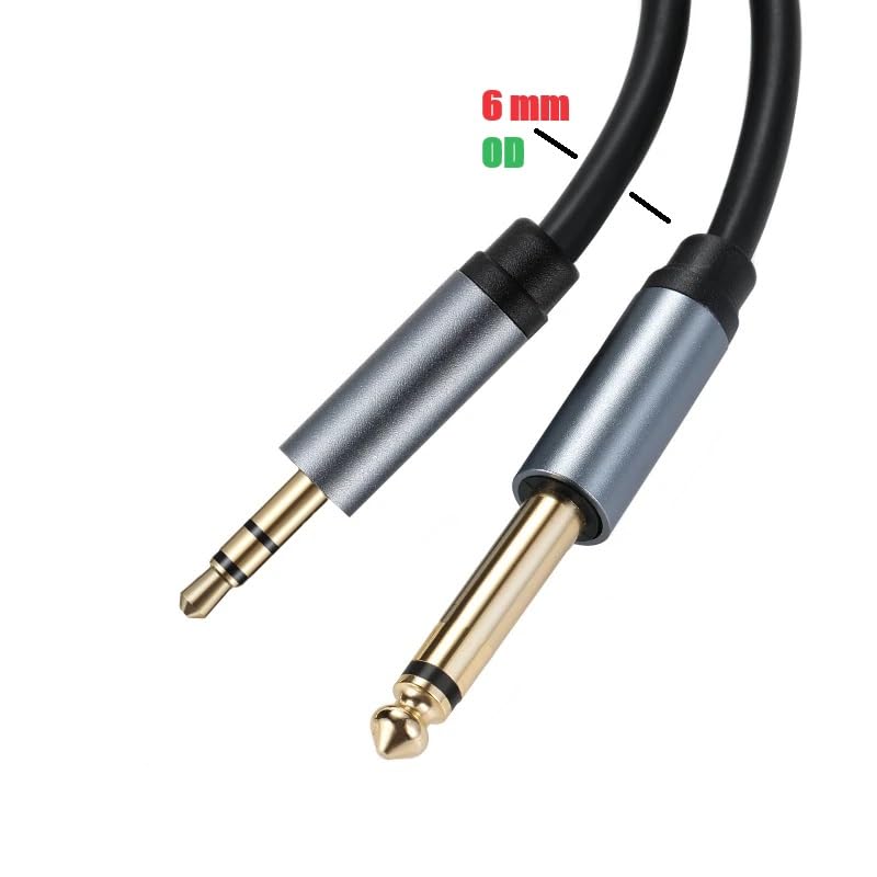 [ 1 Piece ] 1.8 Meters (6mm OD) Professional 3.5mm Stereo to 6.35mm Mono Male Cable ; 3.5mm to 1/4 Adapter ; 1/8 Inch to 1/4 Inch Mono Cable