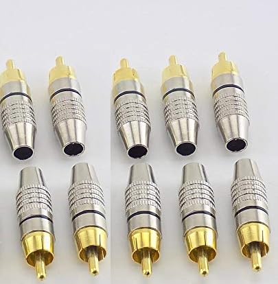 [ 10 Pieces ] DIY RCA Male Soldering Jack Plug Adapter, Gold Plated RCA Plug for Soldering Connector -for Audio Cable Video CCTV IP Camera Coaxial Cable (10 Pcs RCA Male Gold Plated Connector)