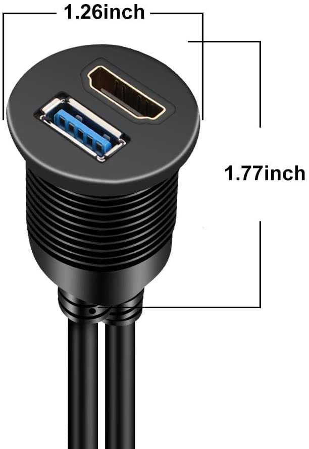 [ 1 Meter ] USB 3.0 Flush Mount Cable, Dual USB Flush Dash Panel Mount Cable Male to Female Extension Code for Car Truck Boat Motorcycle Dashboard ; Dual USB 3.0