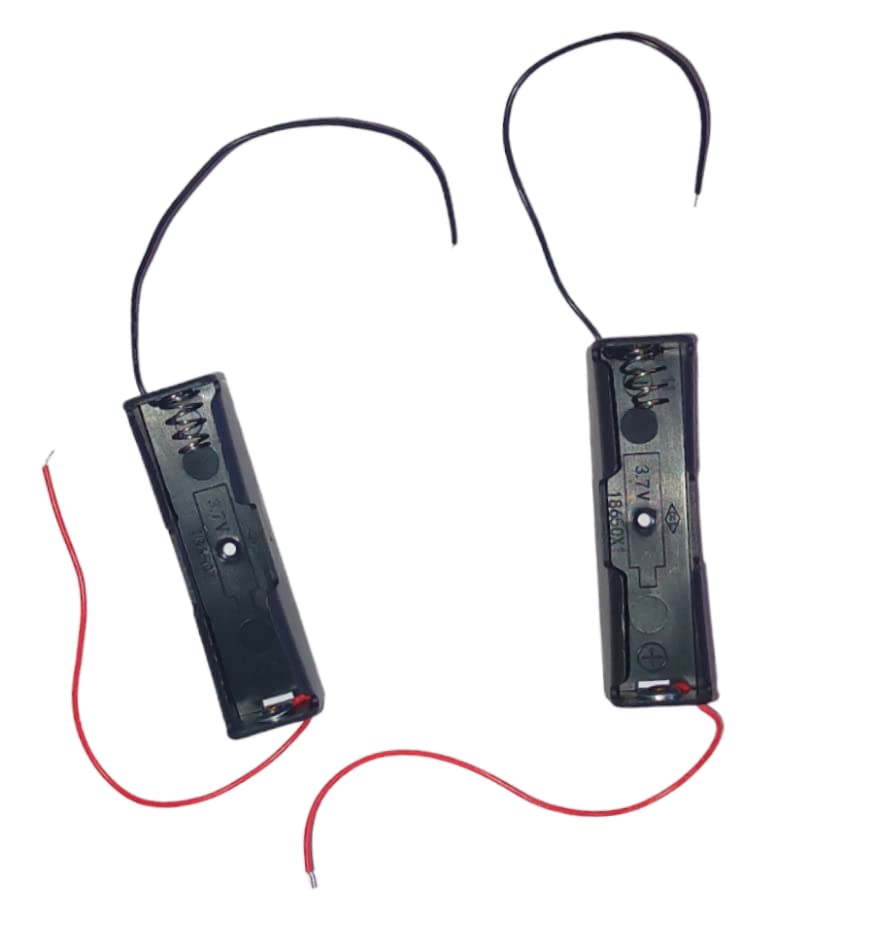 18650 Single Cell Lithium Battery Holder - for 3.7V li-ion Plastic case with Lead Wire Hard pin Spring Retention - Black PACK OF 2