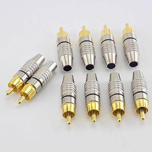 [ 10 Pieces ] DIY RCA Male Soldering Jack Plug Adapter, Gold Plated RCA Plug for Soldering Connector -for Audio Cable Video CCTV IP Camera Coaxial Cable (10 Pcs RCA Male Gold Plated Connector)
