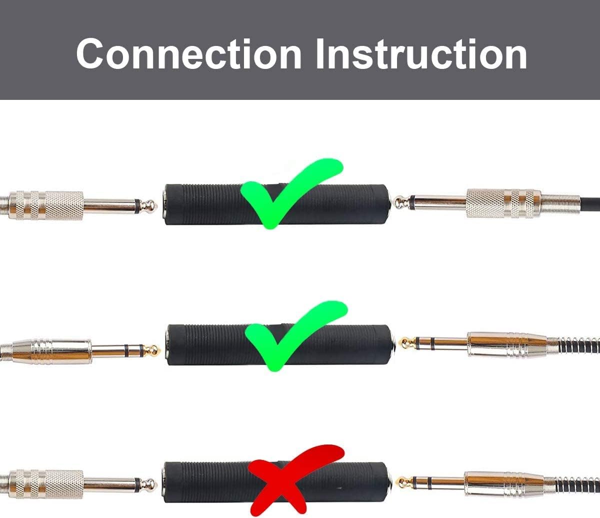 [ 1 Piece 6.35mm (1/4in) Female to Female 6.35mm (1/4") TRS Stereo and Mono Jack Adapter Joiner, 6.35 MM to 6.35 MM Female Connector