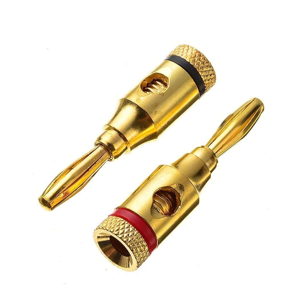 [ 4 Pairs - 8 Pieces (4 BLACK + 4 RED) ] Banana AUDIO Connector Plug ; Open Screw Type used with Speaker Wire, Home Theater ; 24K Gold-Plated Banana Audio Connectors