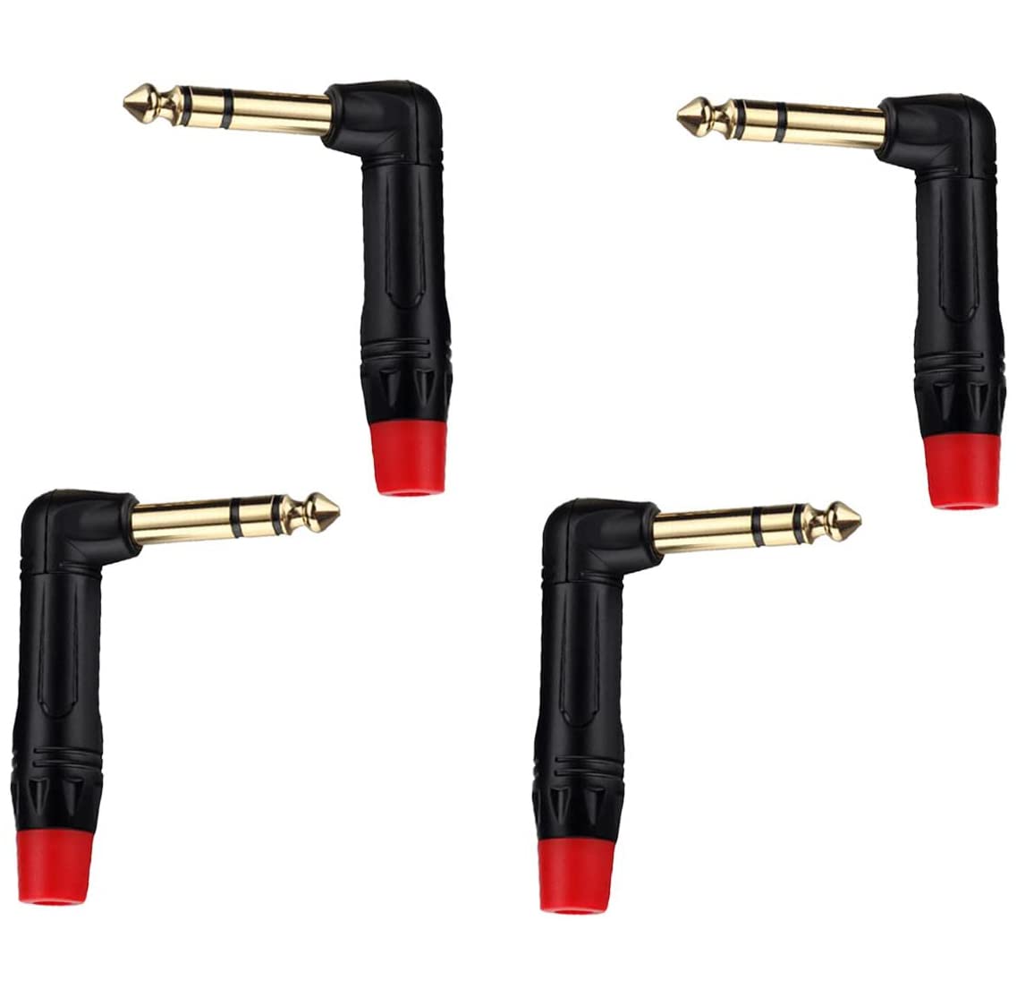 [ 2 Pieces/RED 90° ] 6.35mm STEREO Male Microphone Plug Speaker Connector Assembly, TRS Connector Male Plug Adaptor for Soldering, 6.35 mm Stereo Male Plug 90 Degree