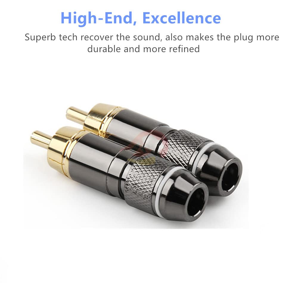 [ 10 Pieces ] DIY RCA Male Soldering Jack Plug Adapter, Gold Plated RCA Plug for Soldering Connector -for Audio Cable Video CCTV IP Camera Coaxial Cable (10 Pcs RCA Male Gold Plated Connector)