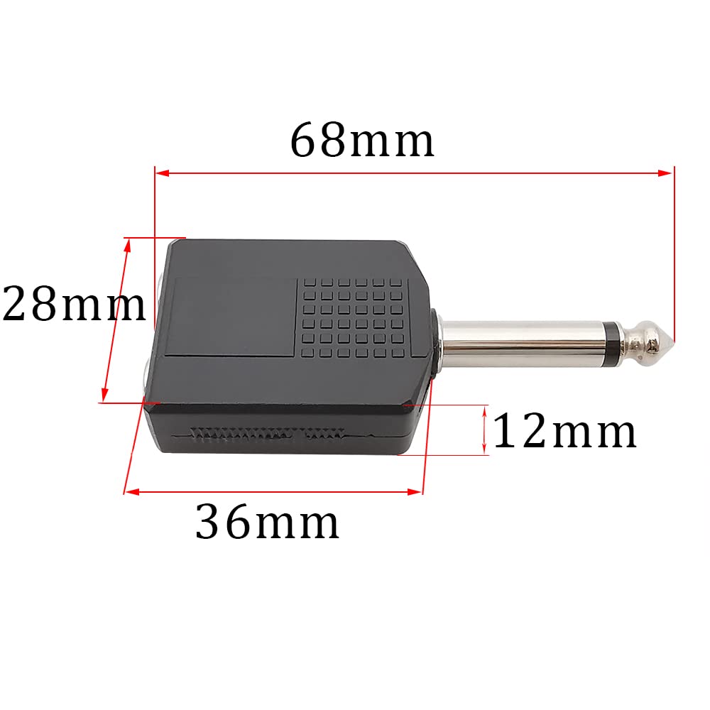 [ 2 Pieces ] 6.35mm Mono to Dual 6.35MM Splitter & 6.35mm Stereo to Dual 6.35MM Stereo Splitter ; Audio Jack Plug Adapter Single Male To Dual Female, Microphone Y Splitter Converter