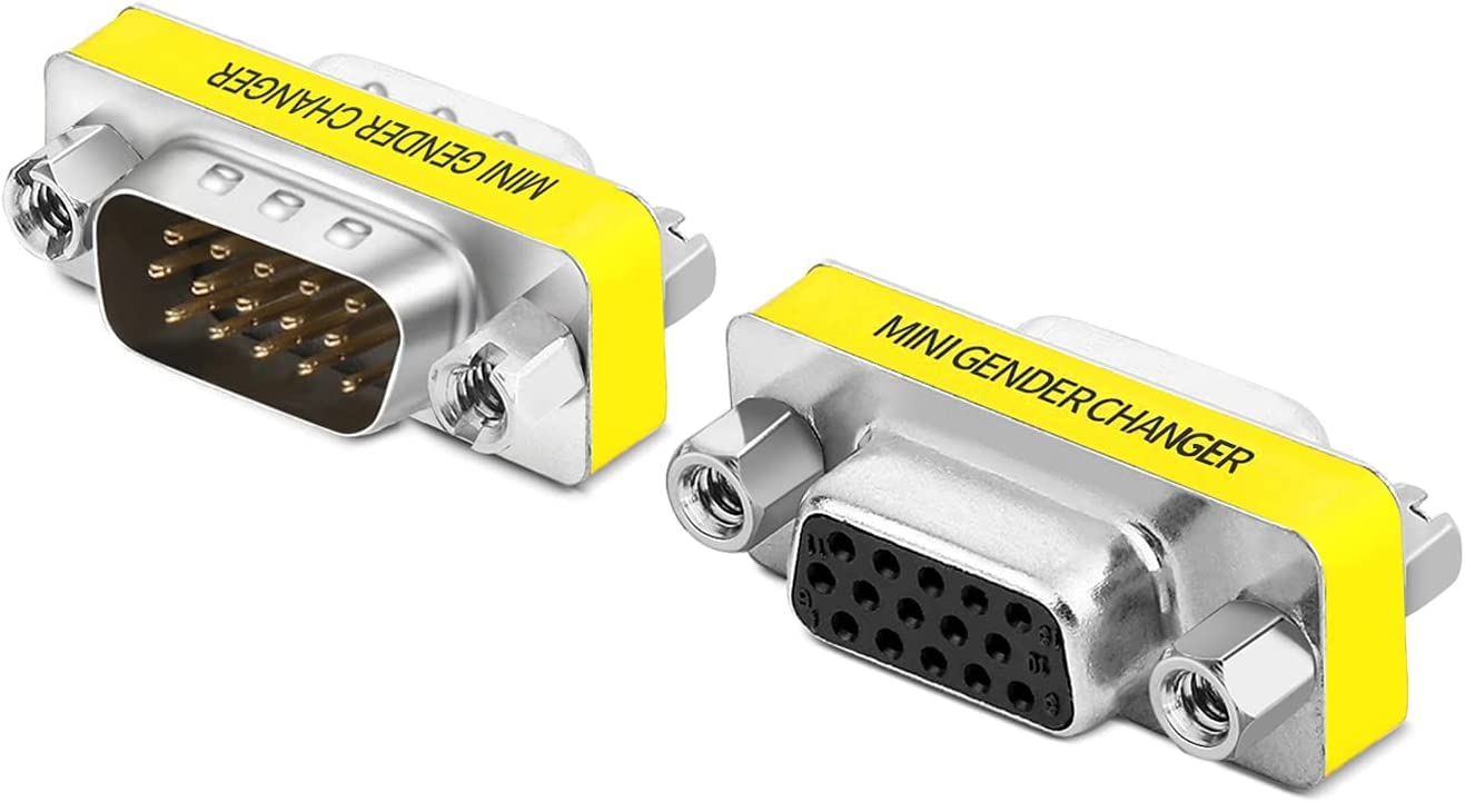 3-Piece VGA Gender Changer Combo - HD15 SVGA Adapters (Female to Female, Female to Male, Male to Male) - Mini Coupler Set