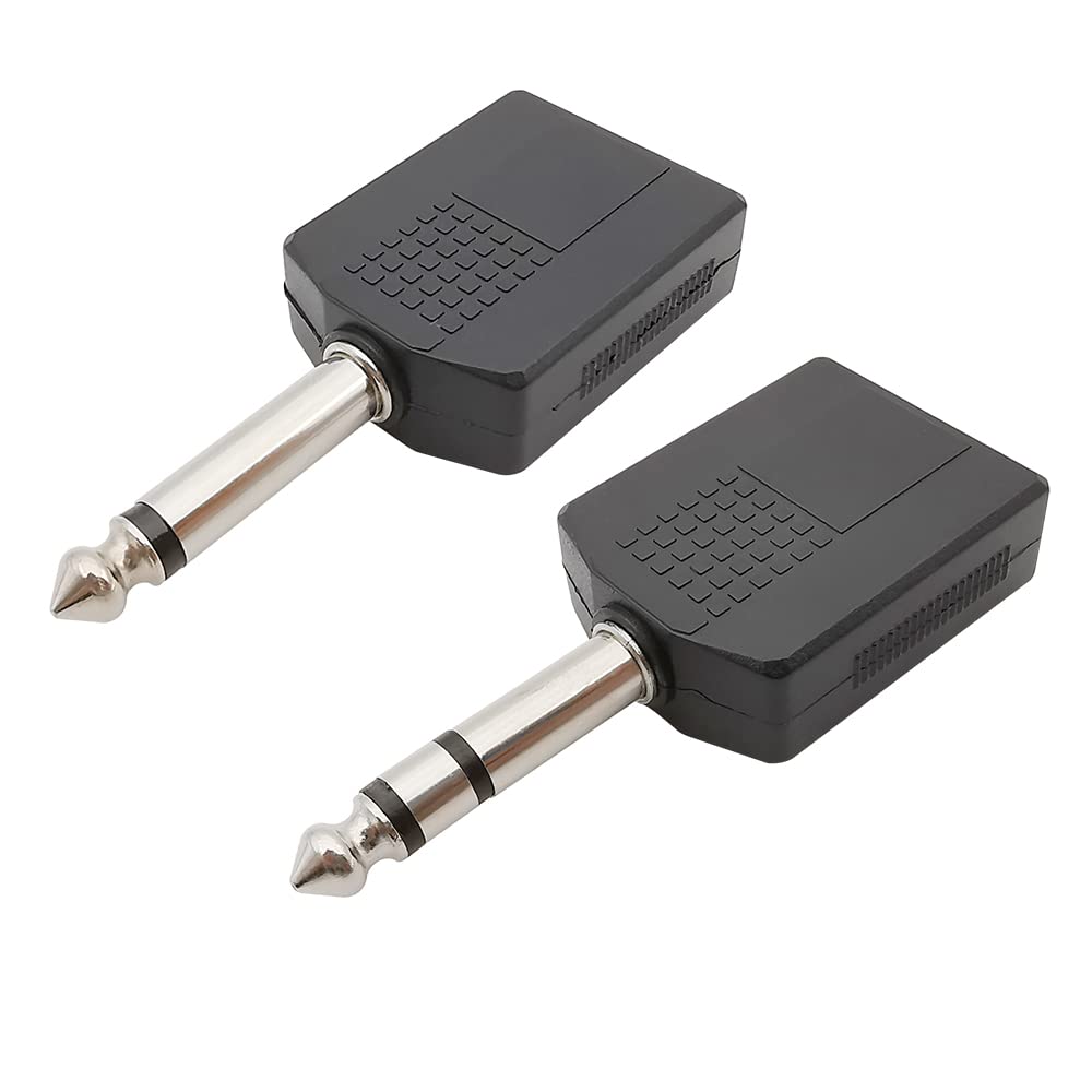 [ 2 Pieces ] 6.35mm Mono to Dual 6.35MM Splitter & 6.35mm Stereo to Dual 6.35MM Stereo Splitter ; Audio Jack Plug Adapter Single Male To Dual Female, Microphone Y Splitter Converter