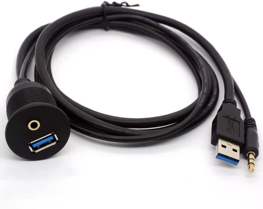 [ 1 Meter ] USB 3.0 Flush Mount Cable, Dual USB Flush Dash Panel Mount Cable Male to Female Extension Code for Car Truck Boat Motorcycle Dashboard ; Dual USB 3.0