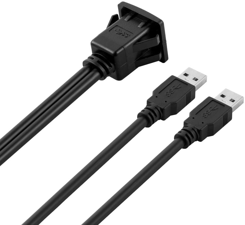 [ 1 Meter ] USB 3.0 Flush Mount Cable, Dual USB Flush Dash Panel Mount Cable Male to Female Extension Code for Car Truck Boat Motorcycle Dashboard ; Dual USB 3.0