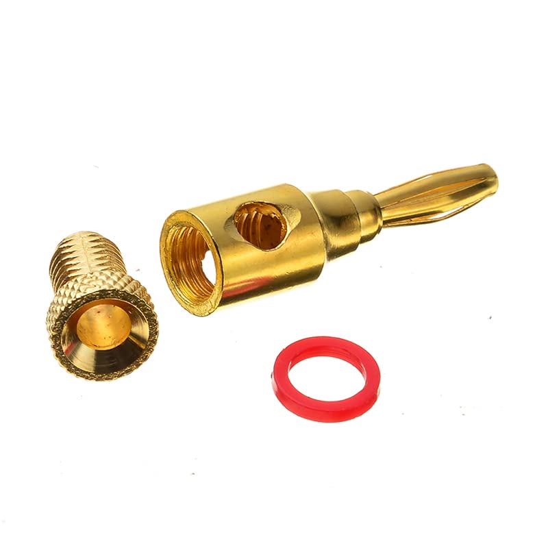 [ 4 Pairs - 8 Pieces (4 BLACK + 4 RED) ] Banana AUDIO Connector Plug ; Open Screw Type used with Speaker Wire, Home Theater ; 24K Gold-Plated Banana Audio Connectors