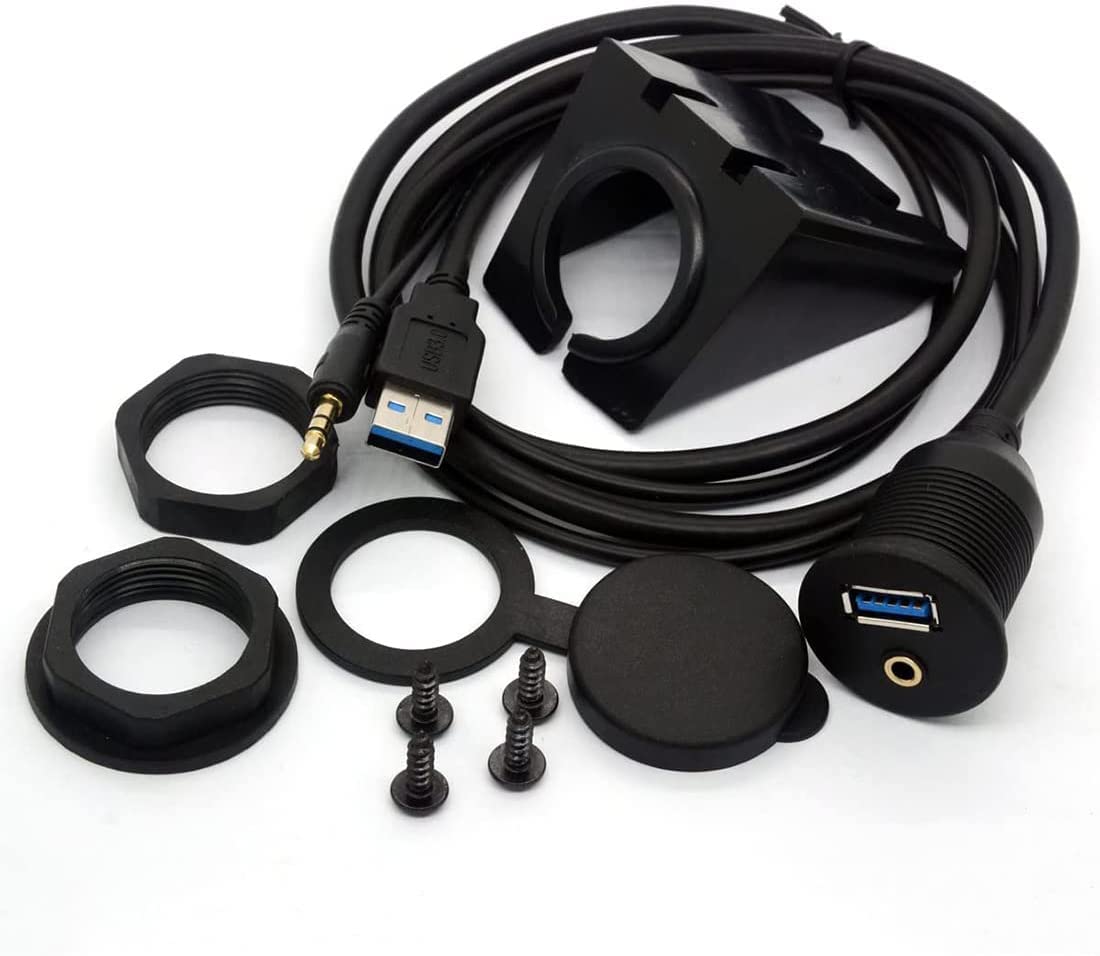 [ 1 Meter ] USB 3.0 Flush Mount Cable, Dual USB Flush Dash Panel Mount Cable Male to Female Extension Code for Car Truck Boat Motorcycle Dashboard ; Dual USB 3.0