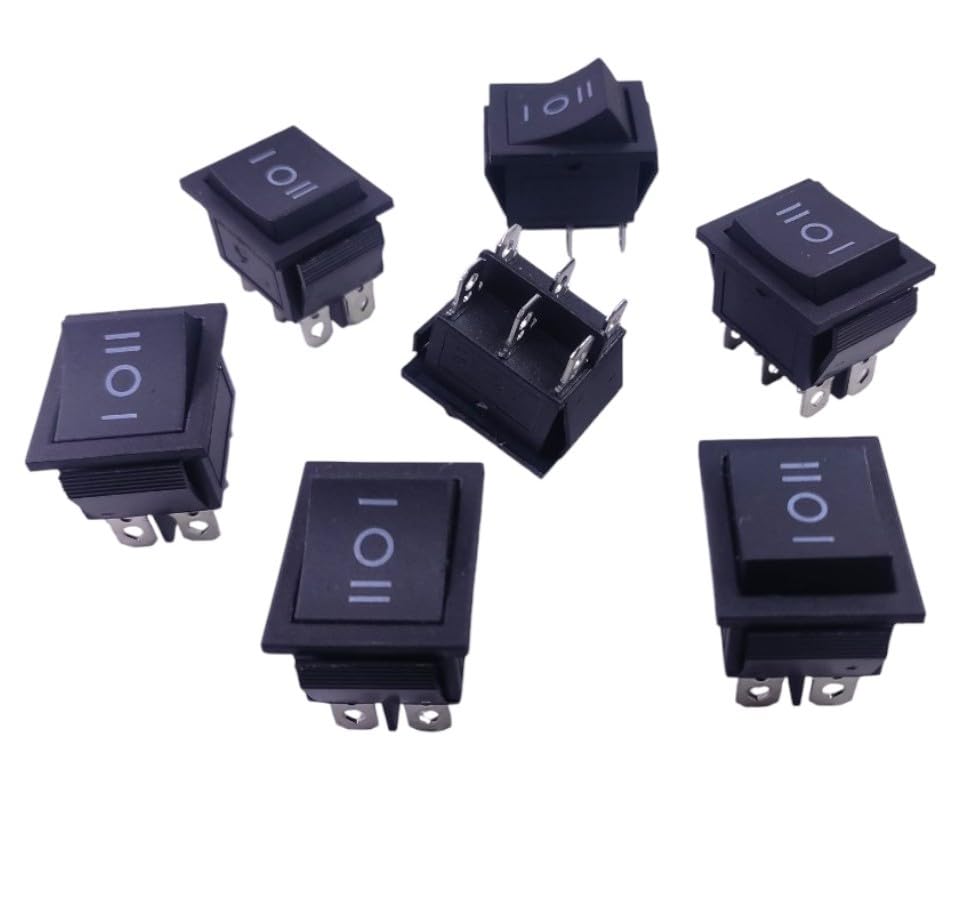(Pack of 2 - Pieces)3 Position Rocker Toggle Switch 6 Pin AC 125V/10A, 250V/16A ON-Off-ON DPDT for Boat Rocker Switches Car Auto Boat Power Rocker Switches (Black) Color