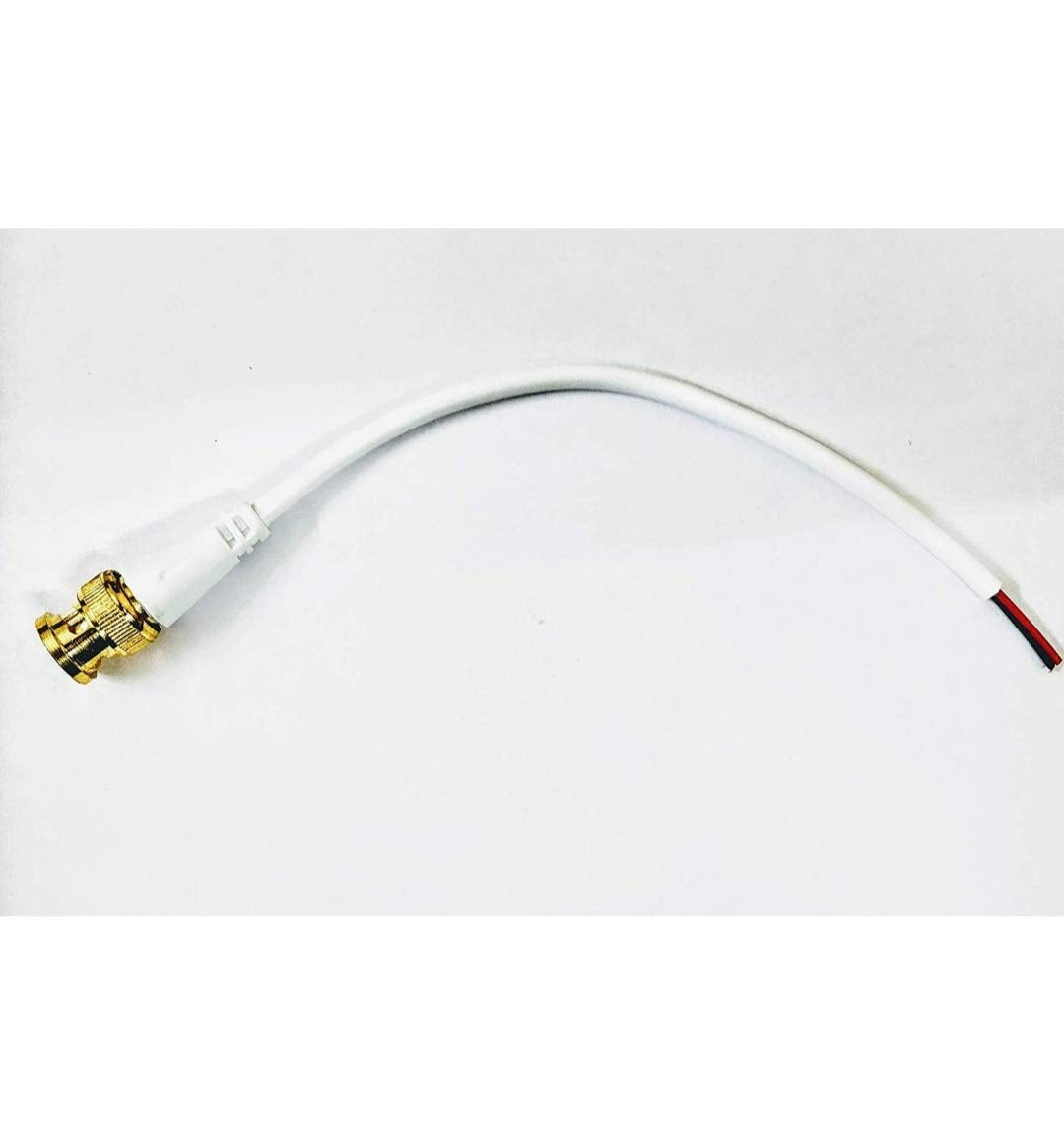 Genric Combo Pack of 10 Pc BNC Connector with Copper Wire Moulded - 18CM and 10 Pc DC Power Pigtail Male Cables with 2.1mm Connectors Barrel Jack for Surveillance CCTV Camera (White) (PS Security)