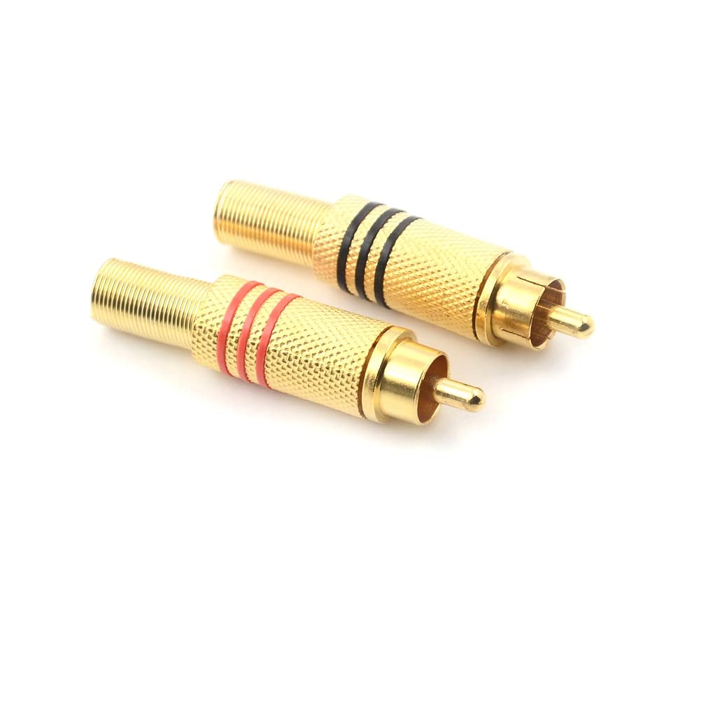 [ 10 Pieces ] DIY RCA Male Soldering Jack Plug Adapter, Gold Plated RCA Plug for Soldering Connector -for Audio Cable Video CCTV IP Camera Coaxial Cable (10 Pcs RCA Male Gold Plated Connector)