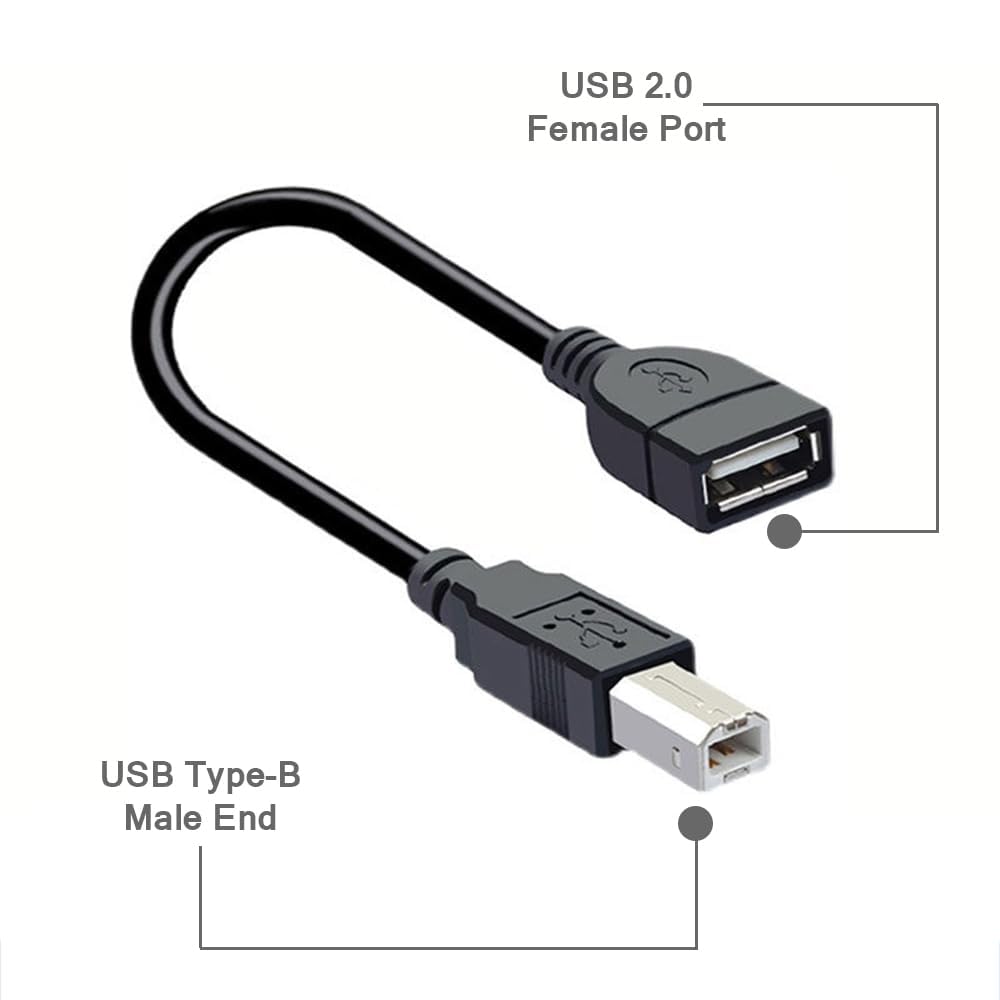 15 CM Cable ; USB 2.0 Type A Female to USB B Male Plug [ 1 Piece ] (Printer Scanner) Adapter (Can't Work to Convert Printer as WiFi Enabled or Bluetooth Enabled)