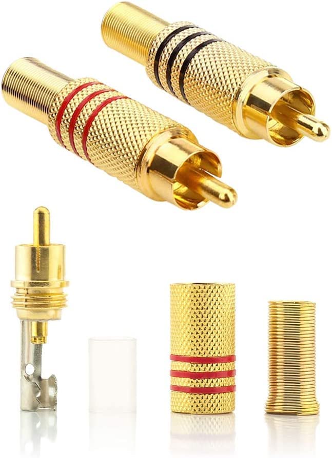[ 10 Pieces ] DIY RCA Male Soldering Jack Plug Adapter, Gold Plated RCA Plug for Soldering Connector -for Audio Cable Video CCTV IP Camera Coaxial Cable (10 Pcs RCA Male Gold Plated Connector)