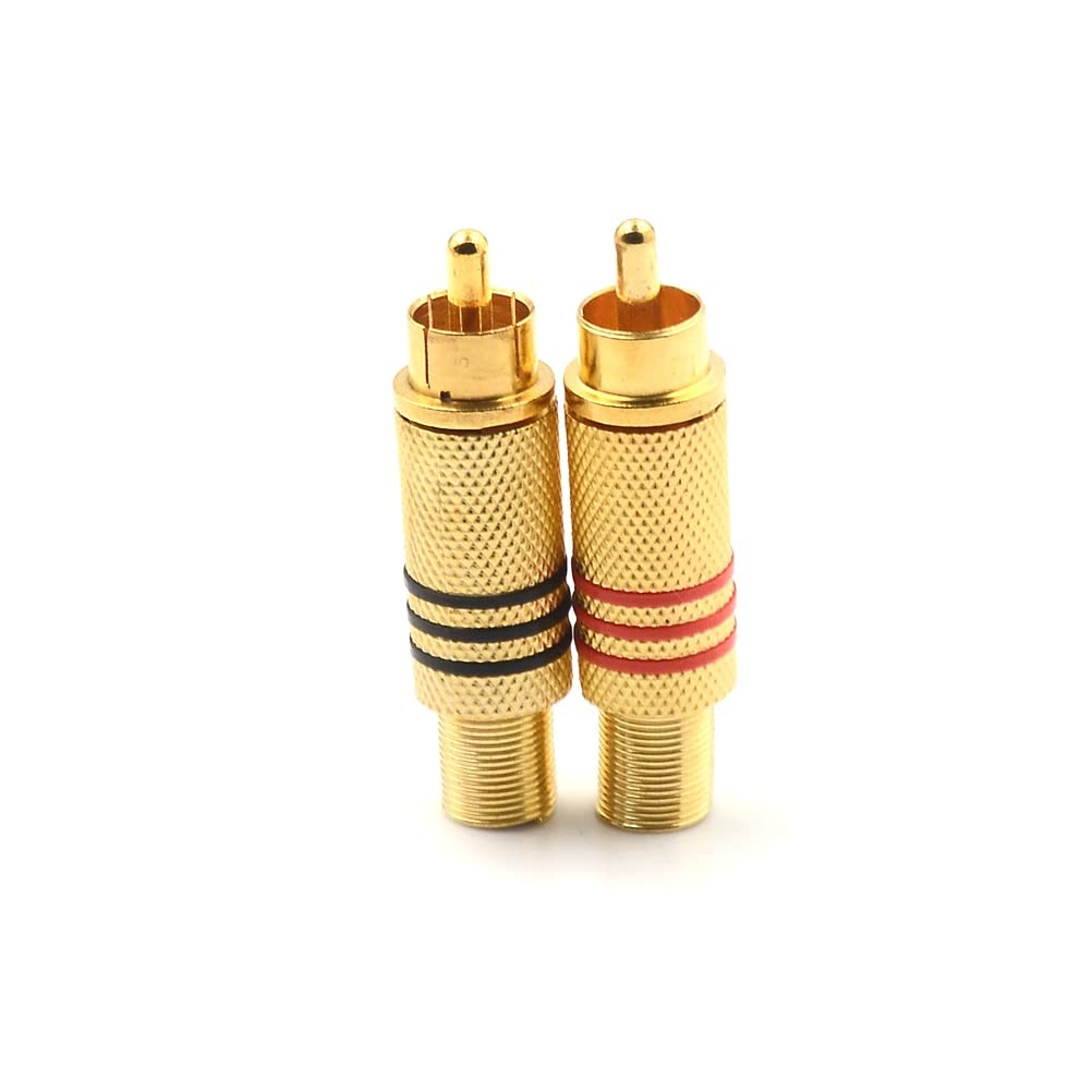 [ 10 Pieces ] DIY RCA Male Soldering Jack Plug Adapter, Gold Plated RCA Plug for Soldering Connector -for Audio Cable Video CCTV IP Camera Coaxial Cable (10 Pcs RCA Male Gold Plated Connector)