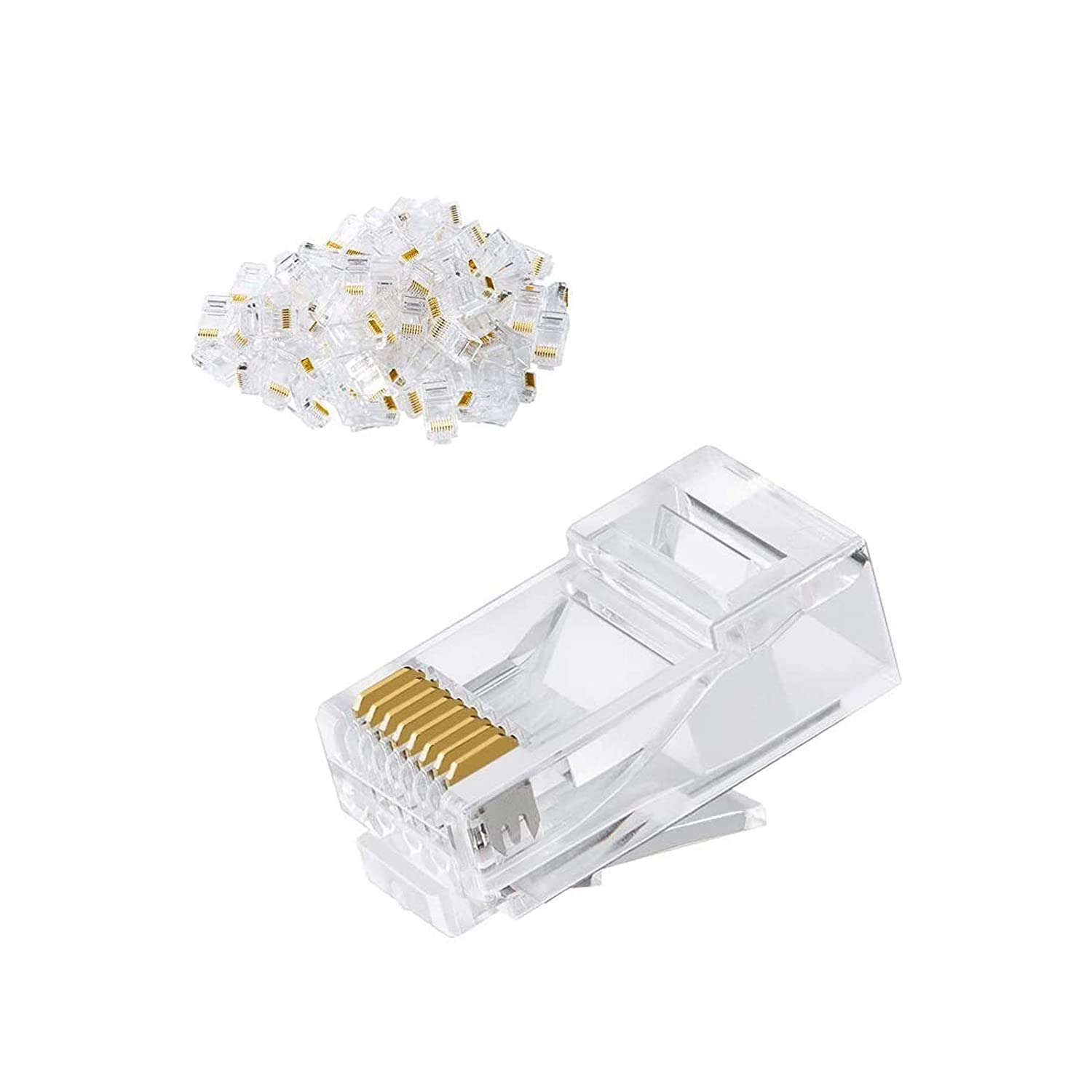 fdealz [ 50 Pieces ] 8P8C RJ45 Metal Shielded Male Plug Crimp Connectors, Cat6 RJ45 Ends, 8P8C Cat5, Cat6, Cat5e LAN Connector, Ethernet Cable Crimping Connector for Network Plug for Solid Wire and Standard Cable